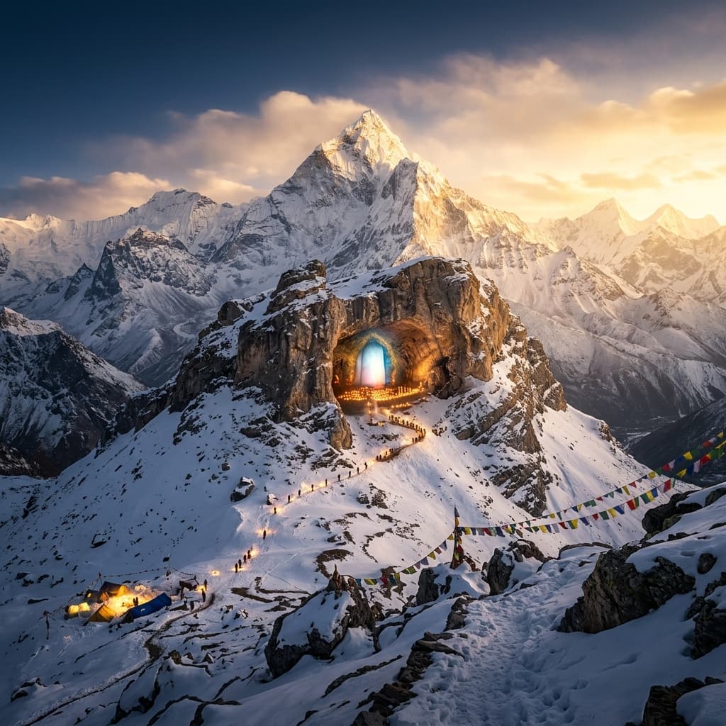 Sacred Amarnath Cave Temple in Himalayas